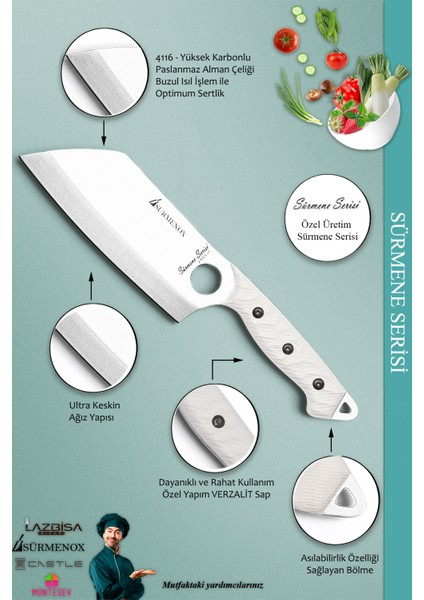 Sürmene Serisi Outdoor Bıçak Kamp Bıçağı Mutfak Şef Bıçak Bıçağı Deri Kılıflı Beyaz (Out-005) fırsatları