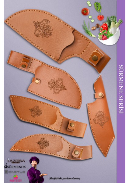 Sürmene Serisi Outdoor Bıçak Kamp Bıçağı Mutfak Şef Bıçak Bıçağı Deri Kılıflı 5 Li Set Siyah (Out-012) fiyatları