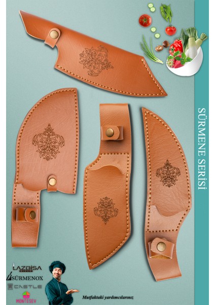 Sürmene Serisi Outdoor Bıçak Kamp Bıçağı Mutfak Şef Bıçak Bıçağı Deri Kılıflı 4 Lü Set (Out-011) fiyatları