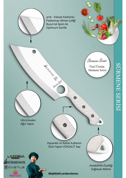 Sürmene Serisi Outdoor Bıçak Kamp Bıçağı Mutfak Şef Bıçak Bıçağı Deri Kılıflı 4 Lü Set (Out-011) fırsatları