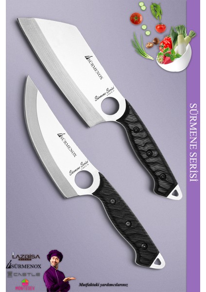Sürmene Serisi Outdoor Bıçak Kamp Bıçağı Mutfak Şef Bıçak Bıçağı Deri Kılıflı 2 Li Set (Out-0008) indirimleri