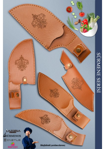 Sürmene Serisi Outdoor Bıçak Kamp Bıçağı Mutfak Şef Bıçak Bıçağı Deri Kılıflı 5 Li Set (Out-011) fiyatları