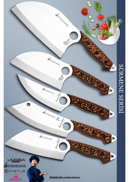 Sürmene Serisi Outdoor Bıçak Kamp Bıçağı Mutfak Şef Bıçak Bıçağı Deri Kılıflı 5 Li Set (Out-011) indirimleri