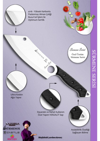 Sürmene Serisi Outdoor Bıçak Kamp Bıçağı Mutfak Şef Bıçak Bıçağı Deri Kılıflı 2 Li Set (Out-0007) fırsatları