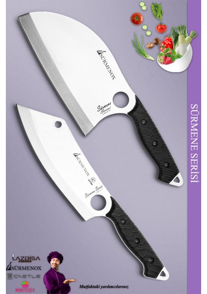 Sürmene Serisi Outdoor Bıçak Kamp Bıçağı Mutfak Şef Bıçak Bıçağı Deri Kılıflı 2 Li Set (Out-0007) indirimleri