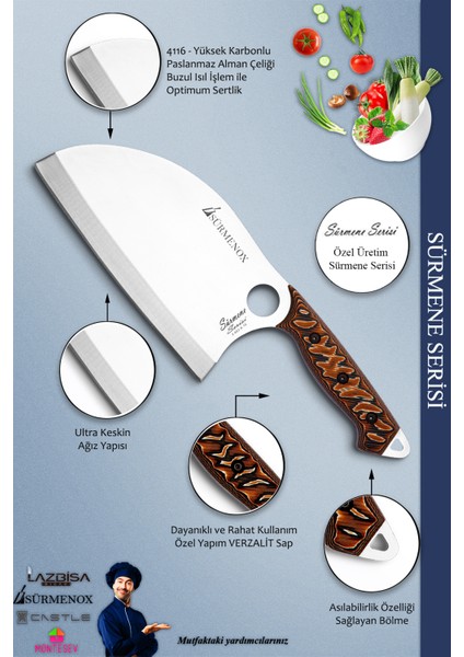 Sürmene Serisi Outdoor Bıçak Kamp Bıçağı Mutfak Şef Bıçak Bıçağı Deri Kılıflı Kahverengi (Out-004) fırsatları