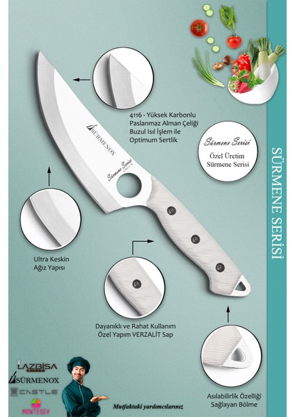 Sürmene Serisi Outdoor Bıçak Kamp Bıçağı Mutfak Şef Bıçak Bıçağı Deri Kılıflı 2 Li Set (Out-008) fırsatları