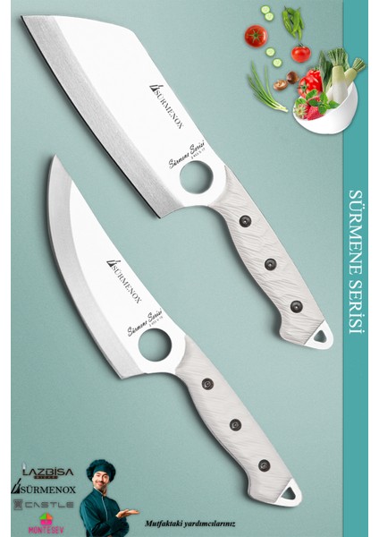 Sürmene Serisi Outdoor Bıçak Kamp Bıçağı Mutfak Şef Bıçak Bıçağı Deri Kılıflı 2 Li Set (Out-008) indirimleri