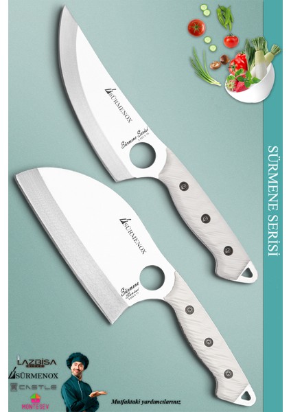 Sürmene Serisi Outdoor Bıçak Kamp Bıçağı Mutfak Şef Bıçak Bıçağı Deri Kılıflı 2 Li Set (Out-006) indirimleri