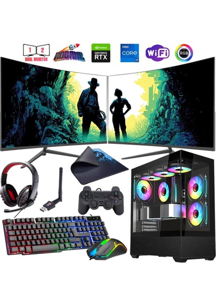 I7 12700F 16GB Ddr4 1tb M2 8gb RTX4060 Çift 24" Monitörlü Oyun Bilgisayarı (Gaming Set)