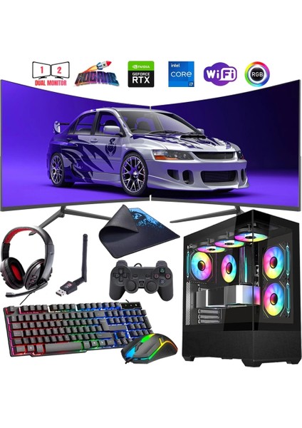 I7 12700F 16GB Ddr4 1tb M2 12GB RTX4070 Çift 24" 100Hz Monitörlü Oyun Bilgisayarı (Gaming Set)