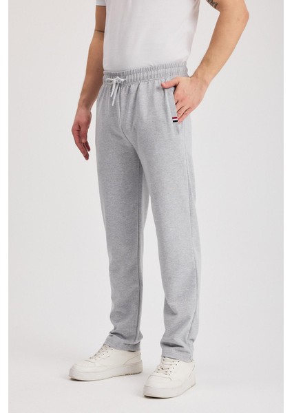 Gri Erkek Fermuarlı Cepli Nakış Detaylı Düz Paça Rahat Kesim Günlük Eşofman Altı fiyatları