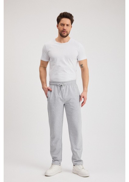 Gri Erkek Fermuarlı Cepli Nakış Detaylı Düz Paça Rahat Kesim Günlük Eşofman Altı fırsatları