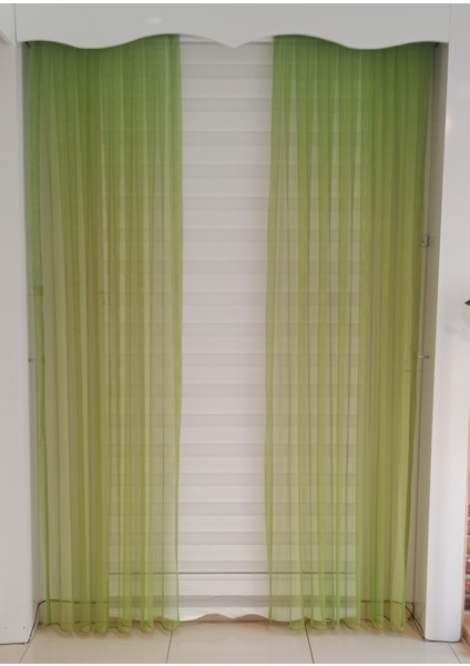 Tül Fon Perde Yeşil Renk 1/3 Sık Pileli Dikim modelleri