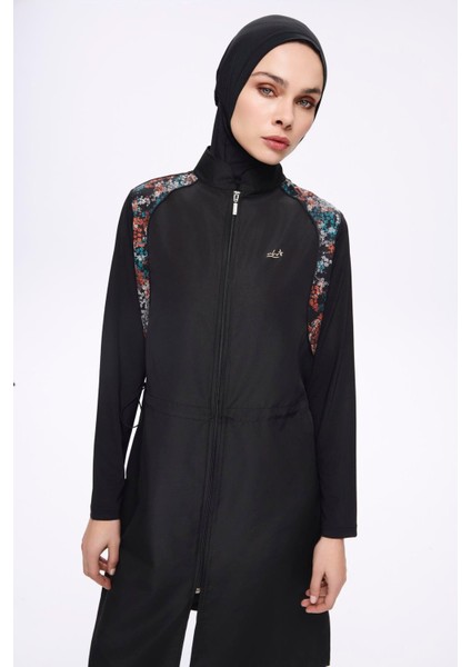 Omuz Bölgesi Desenli Siyah 3 Parça Dokuma Tam Tesettür Mayo Takımı 2274 fiyatları