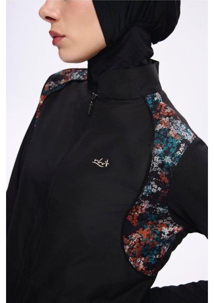 Omuz Bölgesi Desenli Siyah 3 Parça Dokuma Tam Tesettür Mayo Takımı 2274 fırsatları