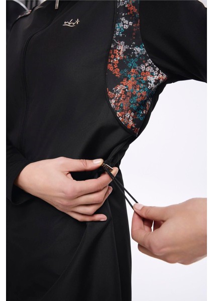 Omuz Bölgesi Desenli Siyah 3 Parça Dokuma Tam Tesettür Mayo Takımı 2274 indirimleri