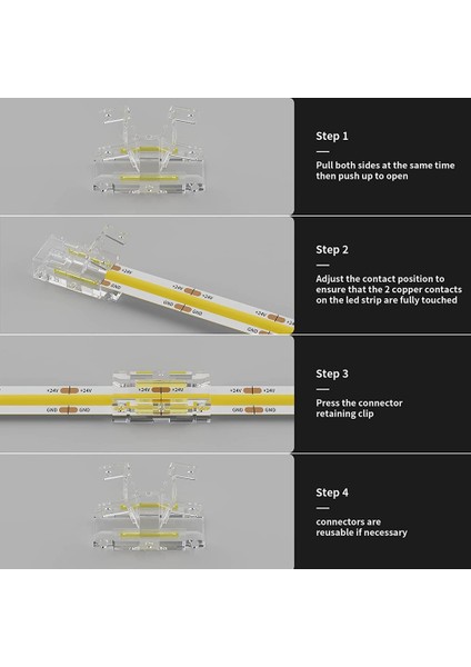 8mm Cob Konektörü 8 Adet L Şekilli/köşe Konektörü, Cob LED Şerit Işıklar Için 2 Adet Boşluksuz Konektörler, 10MM Bant Işıkları Için Değil (Yurt Dışından)
