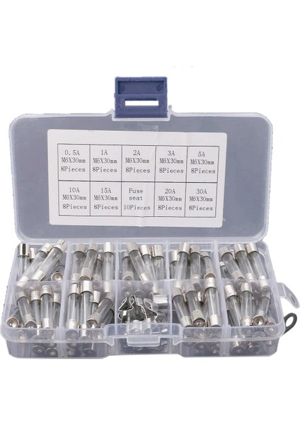 72 Adet 250V 0.5A-30A Cam Tüp Çeşitli 6X30MM Üfleme Elektrik Cam Tüp Hızlı Üfleme Cam Sigortaları Kiti (Yurt Dışından)