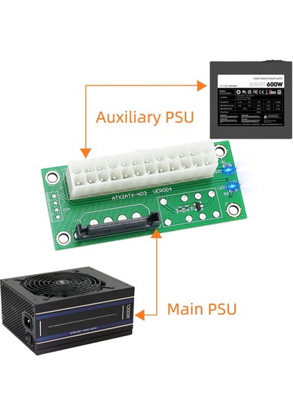 Atx Çift Psu Çoklu Güç Kaynağı Adaptörü Eşzamanlı Güç Kartı Güç Led'li 2psu'yu Sata 15 Pin Konnektörüne Ekleyin (Yurt Dışından) fırsatları