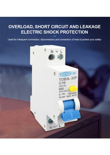 Tomzn 18MM 230V Rcbo 1p+N 6ka Kaçak Akım Diferansiyel Otomatik Devre Kesici Aşırı Akım Kaçak Korumalı, 20A (Yurt Dışından) fırsatları