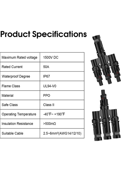 Çift Solar Erkek ve Dişi Mmmf+Fffm, 3 Ila 1 Branş Konnektörü (Yurt Dışından) fiyatları