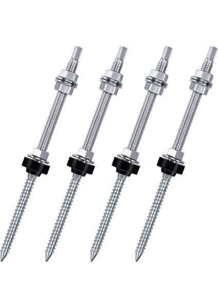 Askı Cıvataları, M10 x 250 Mm, Önceden Montajlı, V2A, Yüksekliği Ayarlanabilir, Fotovoltaik Güneş Enerjili Montaj Çatıları Için, 4'lü Set (Yurt Dışından)