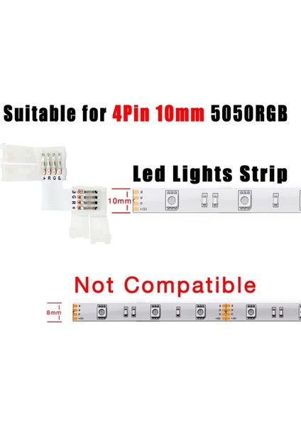5050 10MM 4pin Için LED Şerit Konektör Kiti, L Şekli 4-Pin LED Konnektörler, Dıy Için Lehimsiz LED Şerit Aksesuarları (Yurt Dışından)