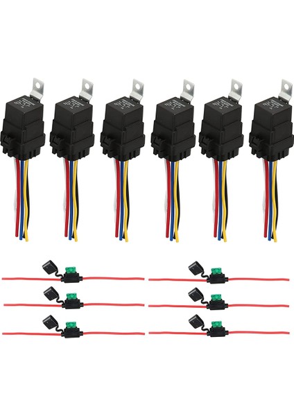Röle 12V Dc 5-Pın Su Geçirmez, Kablo Demeti 40/30 Amp ve Sıralı Sigorta Tutucu - Ağır Hizmet 12 Awg Kalaylı Bakır Teller (6) (Yurt Dışından)