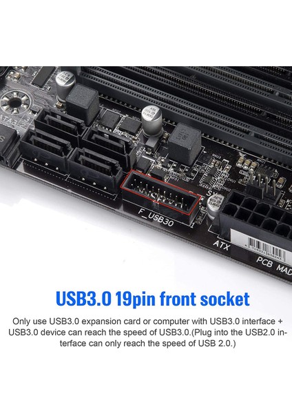 Usb3.0 Ön Panel Kablosu 19 Pin - Çift A Konnektörü Usb3.0 Kablo Dıy Muhafazası Vidalarla - Mavi (0,5 M/1,64 Ft) (Yurt Dışından)
