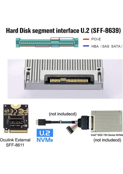 2230 Nvme M.2 Erkek - Oculink SFF-8612 SFF-8611 Pcı-E4.0 67 Pin Dişi Dikey Ana Bilgisayar Adaptörü Nvme U.2 SSD Egpu Için (Yurt Dışından)