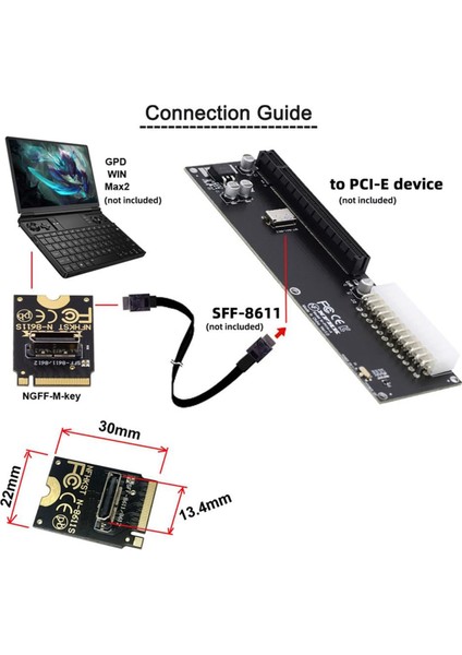 2230 Nvme M.2 Erkek - Oculink SFF-8612 SFF-8611 Pcı-E4.0 67 Pin Dişi Dikey Ana Bilgisayar Adaptörü Nvme U.2 SSD Egpu Için (Yurt Dışından)