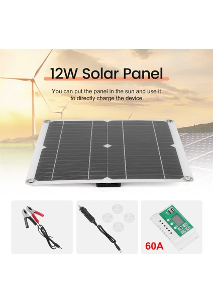 12W Güneş Paneli Kiti 60A 12V Pil Şarj Cihazı, Denetleyicili Karavan Tekne (Yurt Dışından) indirimleri