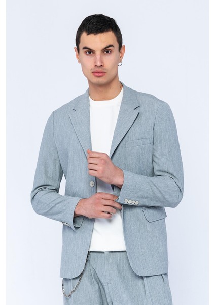 Erkek Slim Fit Cepli Düğmeli Bürümcük Kumaş Klasik Ceket