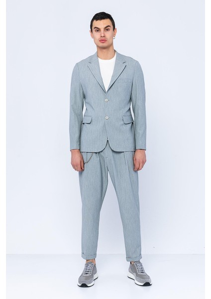 Erkek Slim Fit Cepli Düğmeli Bürümcük Kumaş Klasik Ceket