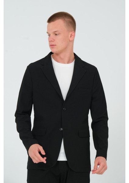 Erkek Slim Fit Cepli Düğmeli Bürümcük Kumaş Klasik Ceket