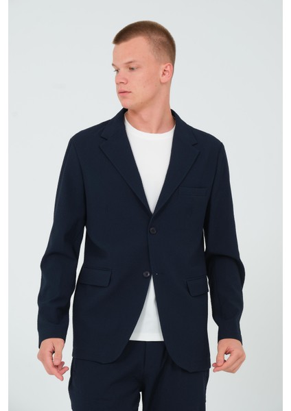 Erkek Slim Fit Cepli Düğmeli Bürümcük Kumaş Klasik Ceket