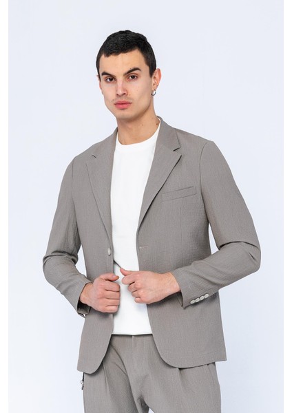 Erkek Slim Fit Cepli Düğmeli Bürümcük Kumaş Klasik Ceket