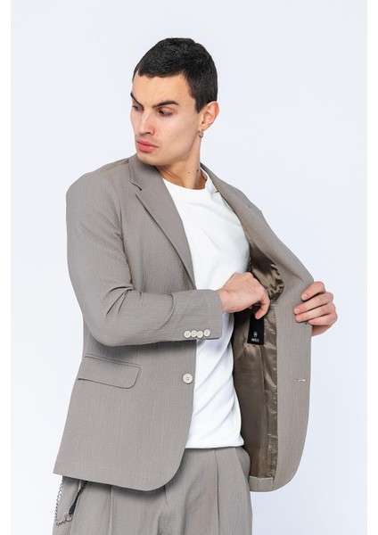 Erkek Slim Fit Cepli Düğmeli Bürümcük Kumaş Klasik Ceket