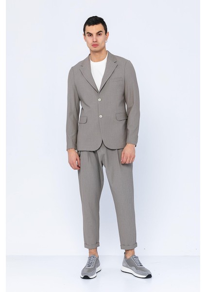 Erkek Slim Fit Cepli Düğmeli Bürümcük Kumaş Klasik Ceket