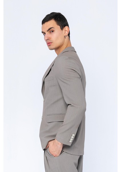 Erkek Slim Fit Cepli Düğmeli Bürümcük Kumaş Klasik Ceket