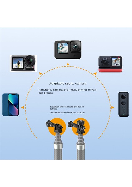 Telesın Karbon Fiber Selfie Çubuğu Monopod Gopro INSTA360 Osmo Action Djı Action Kamera Için 1/4 Vida ile Uzatılabilir (Yurt Dışından)