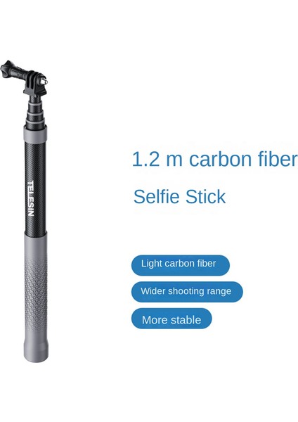Telesın Karbon Fiber Selfie Çubuğu Monopod Gopro INSTA360 Osmo Action Djı Action Kamera Için 1/4 Vida ile Uzatılabilir (Yurt Dışından)
