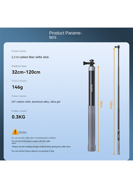 Telesın Karbon Fiber Selfie Çubuğu Monopod Gopro INSTA360 Osmo Action Djı Action Kamera Için 1/4 Vida ile Uzatılabilir (Yurt Dışından)
