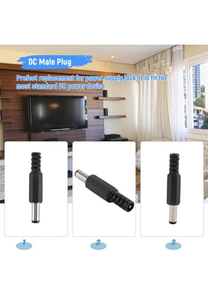 20 Adet Siyah 2.5mm x 5.5mm Dc Güç Erkek Fiş Jak Adaptörü (Yurt Dışından)