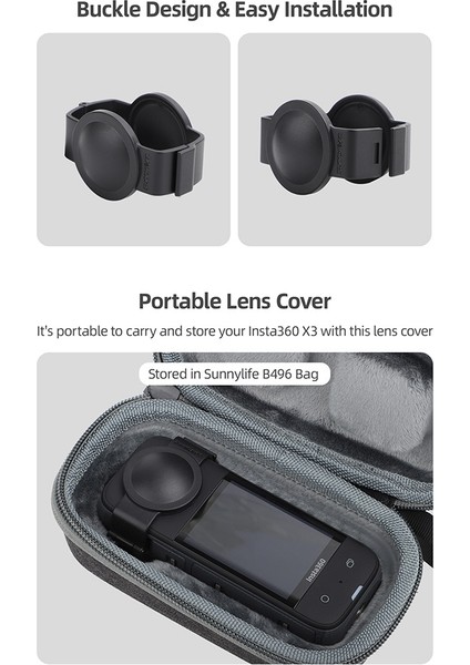 Sunnylife Koruyucu Lens Kapağı INSTA360 X3 Kamera Lens Silikon Kapak Kamera Çıkarılabilir Lens Koruyucu Kapak Aksesuarı (Yurt Dışından)