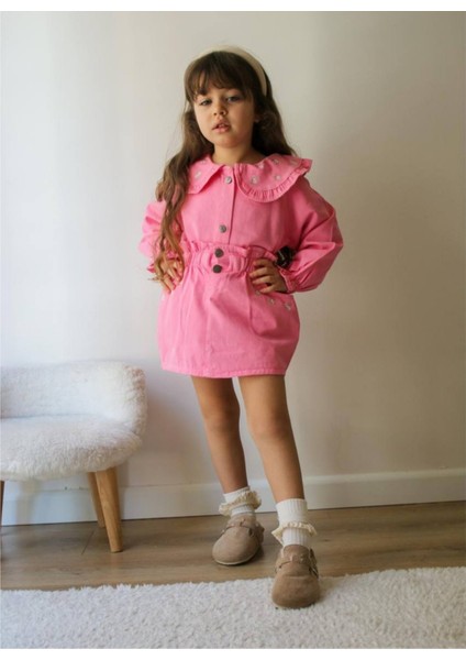 Pembe,yakası Nakışlı,etekli Kot Takım