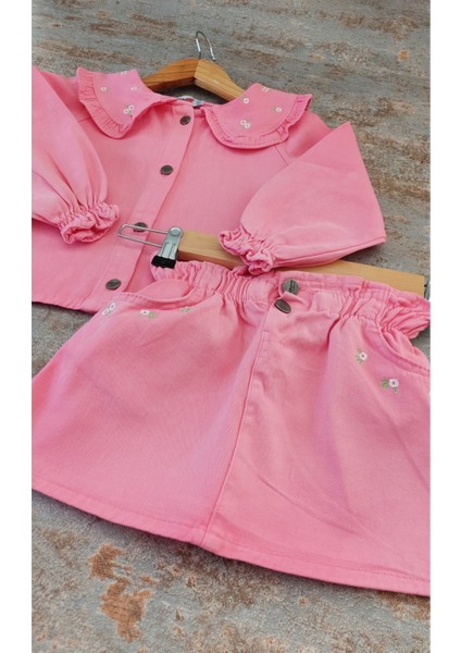 Pembe,yakası Nakışlı,etekli Kot Takım modelleri