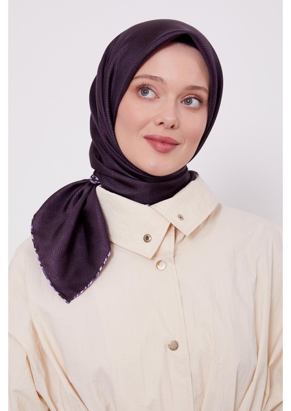 Mor Benekli Twill Ipek Eşarp