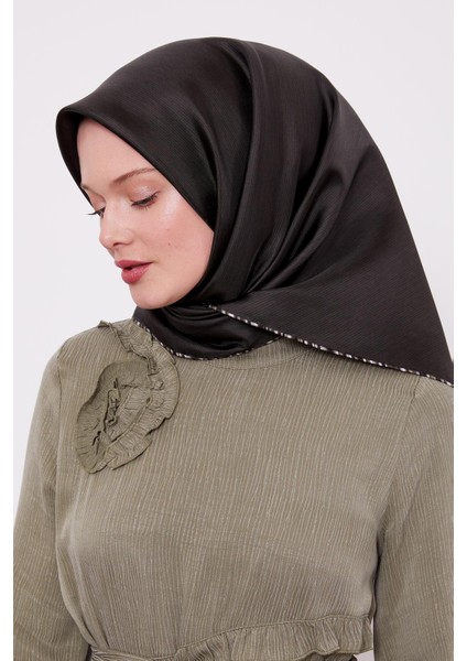 Haki Çizgili Twill Ipek Eşarp